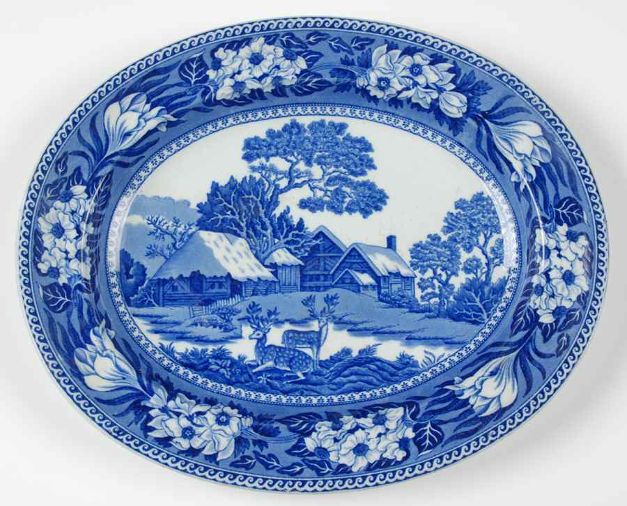 Fallow Deer Blue (No Trim) 10" Oval Serving Platter by Wedgwood-1