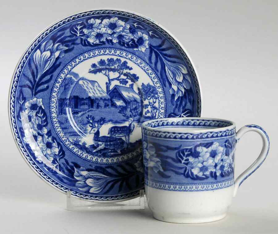 Fallow Deer Blue (No Trim) Flat Demitasse Cup & Saucer Set by Wedgwood-1