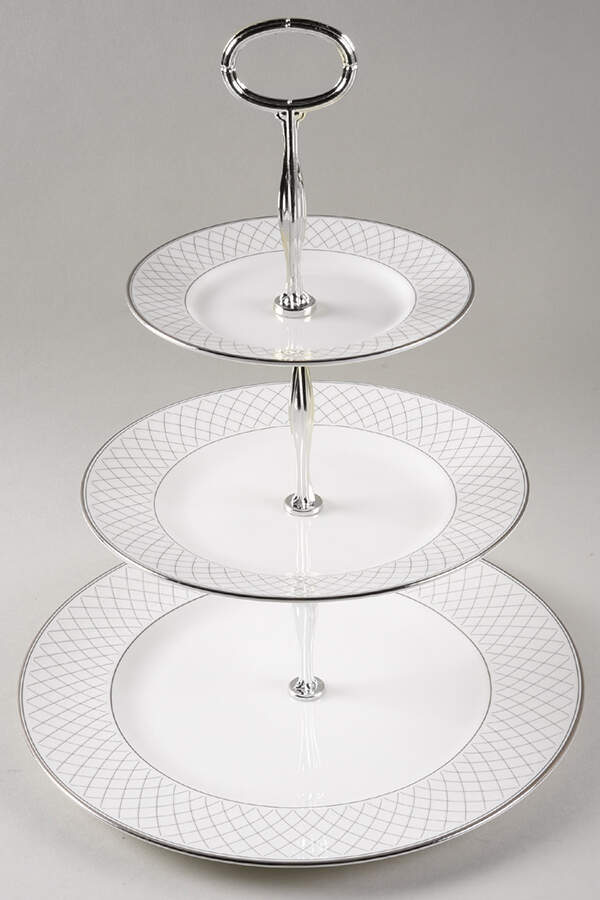 Crosshaven Platinum 13 7/8"-14 1/4" 3-Tiered Serving Tray(DP,SP,BB) HC by Waterford China-1