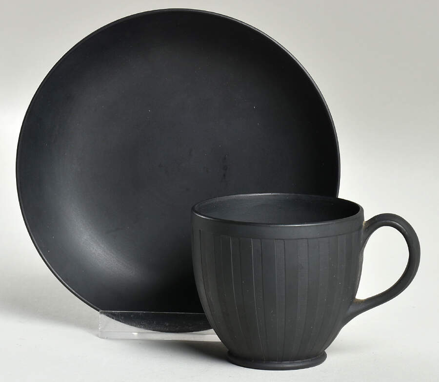 Doric Black Jasperware Flat Demitasse Cup & Saucer Set by Wedgwood-1