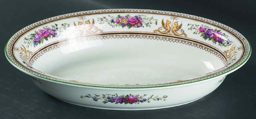 Columbia White (No Medallion, Green Trim) 10" Oval Vegetable Bowl by Wedgwood-1