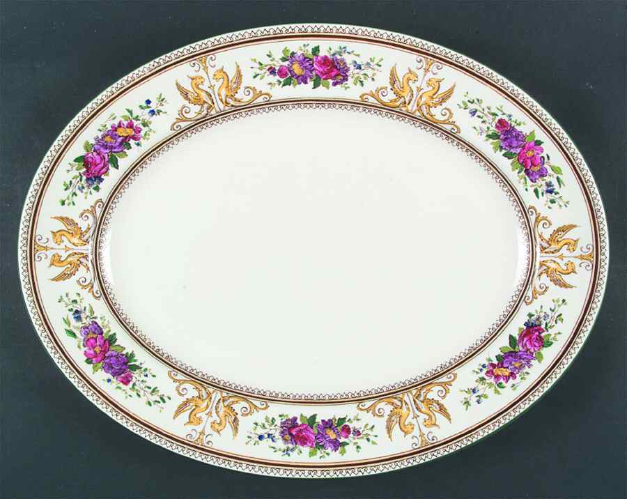 Columbia White (No Medallion, Green Trim) 17" Oval Serving Platter by Wedgwood-1