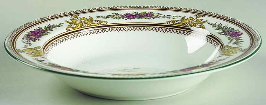Columbia White (No Medallion, Green Trim) Rim Soup Bowl by Wedgwood-1