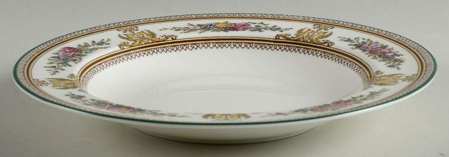 Columbia White (No Medallion, Green Trim) Large Rim Soup Bowl by Wedgwood-1