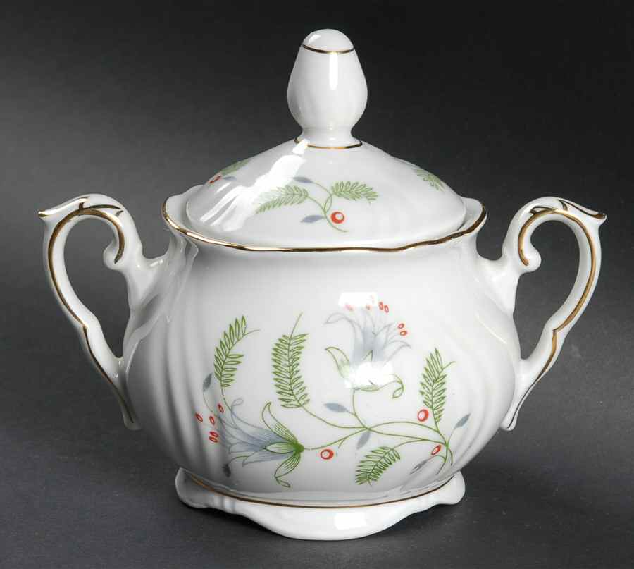 B. Fern (Swirl Rim) Sugar Bowl & Lid by Winterling - Bavaria-1