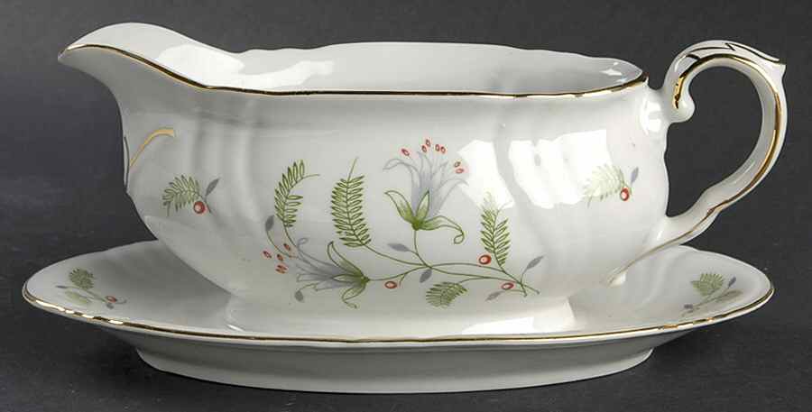 B. Fern (Swirl Rim) Gravy Boat with Attached Underplate by Winterling - Bavaria-1