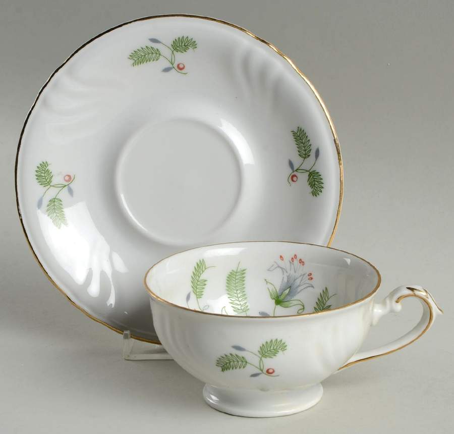 B. Fern (Swirl Rim) Footed Cup & Saucer Set by Winterling - Bavaria-1