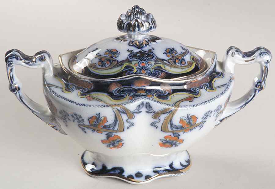 Iris Blue Multicolor Sugar Bowl & Lid by Arthur J Wilkinson-1