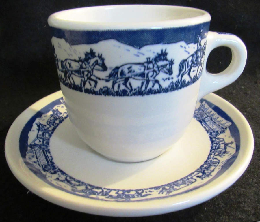 Pioneer Trails Blue Flat Cup & Saucer Set by Wallace (American)-1