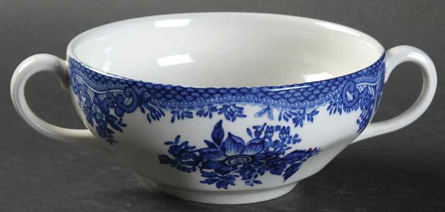 Cottage Rose Blue Footed Cream Soup Bowl by Wedgwood-1