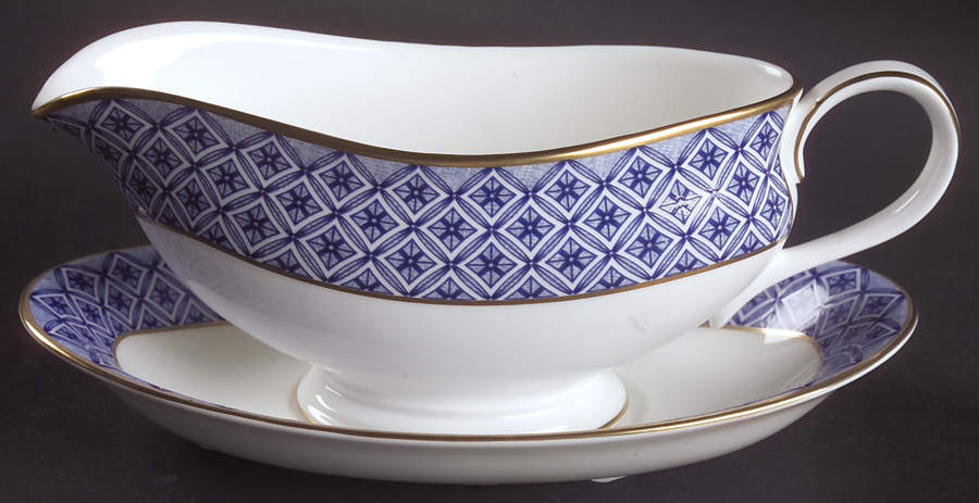 Fitzpatrick Blue Gravy Boat & Underplate by Waterford China-1