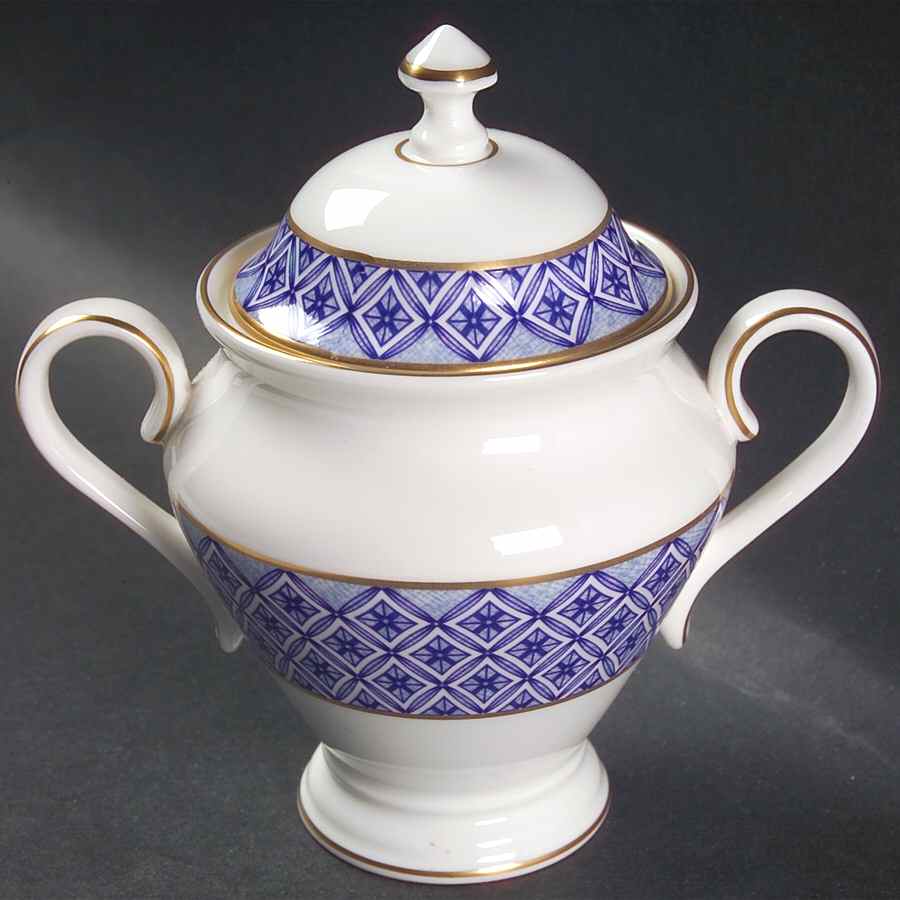 Fitzpatrick Blue Sugar Bowl & Lid by Waterford China-1