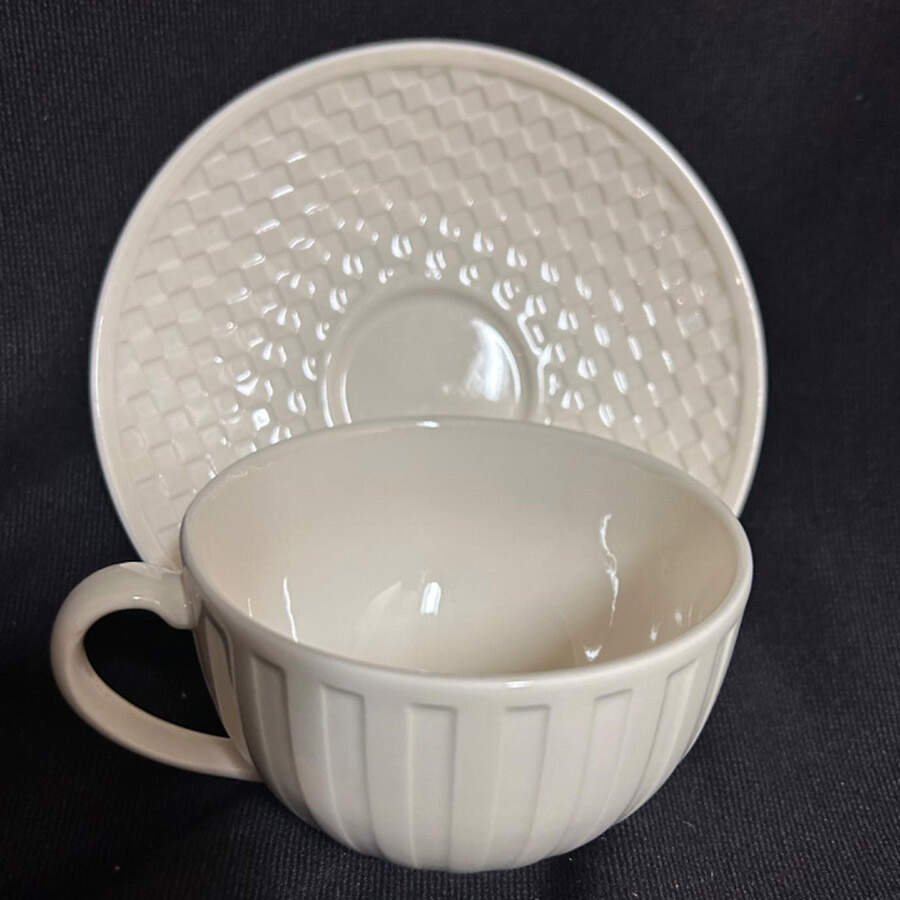Weekday Weekend Dysart(Cream) Flat Cup & Saucer Set by Wedgwood-1