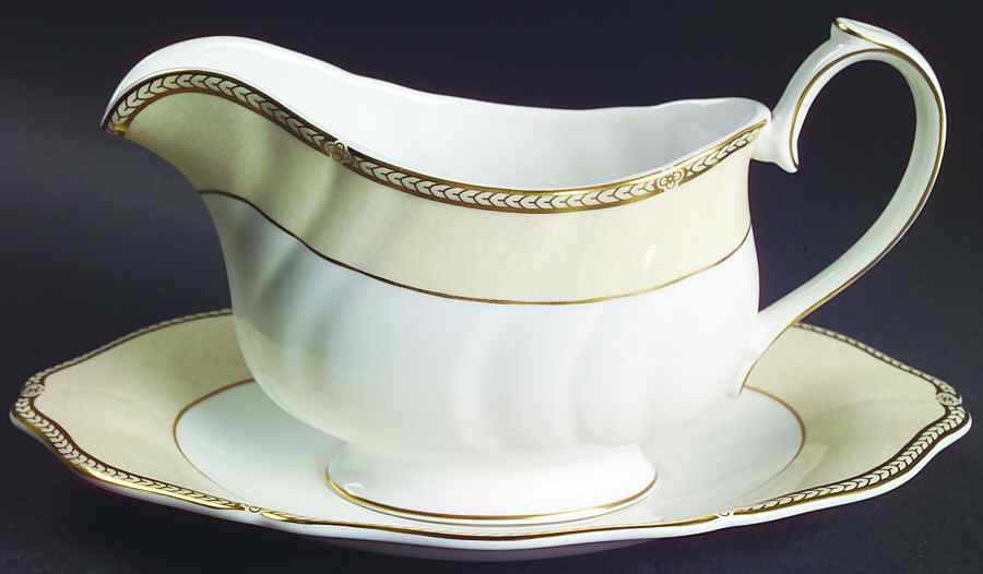 Crown Ivory Gravy Boat & Underplate by Wedgwood-1