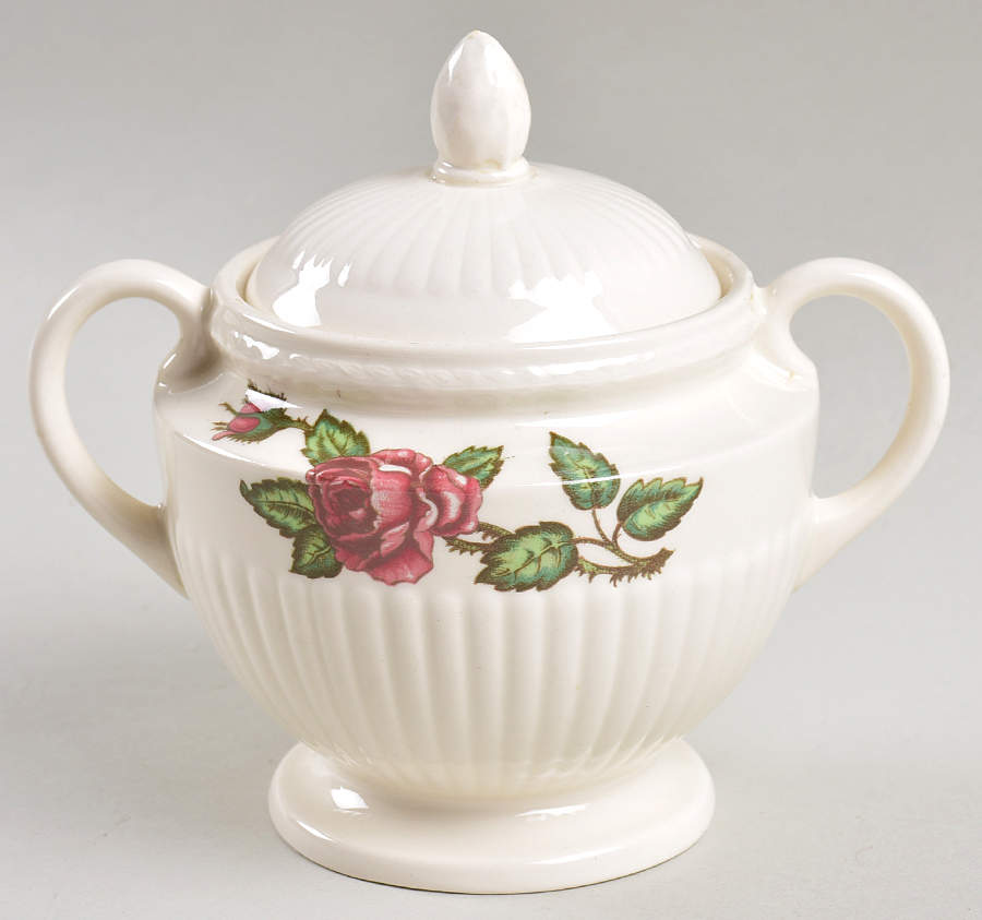 Moss Rose (Newer, Black Backstamp) Sugar Bowl & Lid by Wedgwood-1