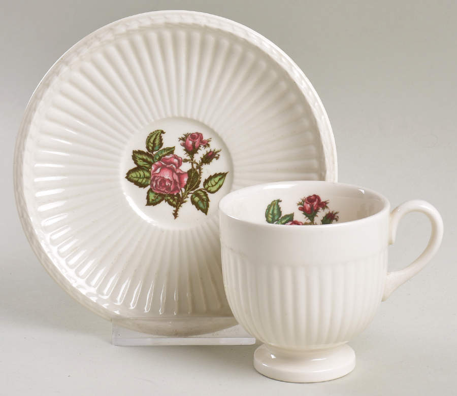 Moss Rose (Newer, Black Backstamp) Footed Demitasse Cup & Saucer Set by Wedgwood-1