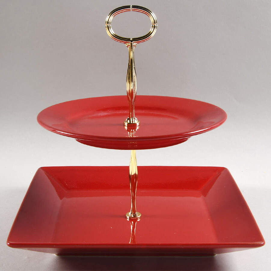 Fun Factory Freestyle Red-Cherry (Germany) 6 5/8"-10"  2 Tiered Serving Tray (Dp, Sp) HC by Waechtersbach-1