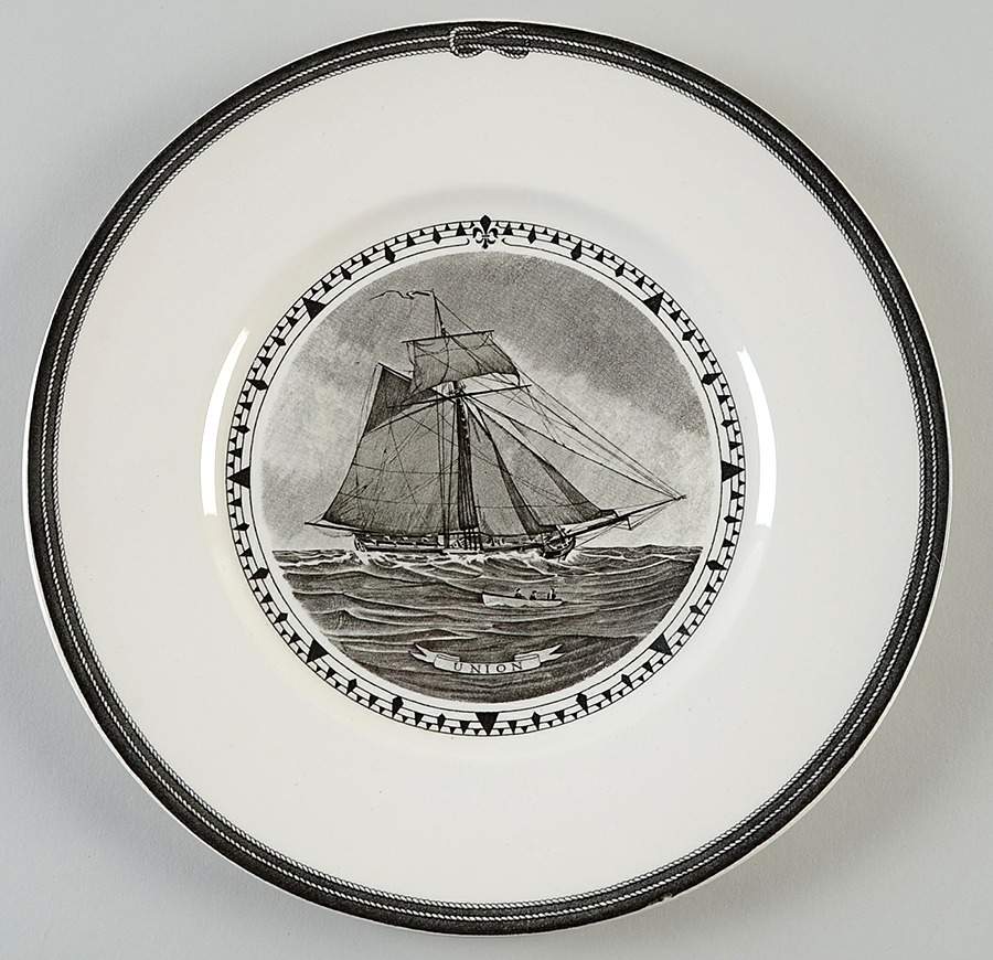 American Sailing Ships Black Dinner Plate by Wedgwood-1