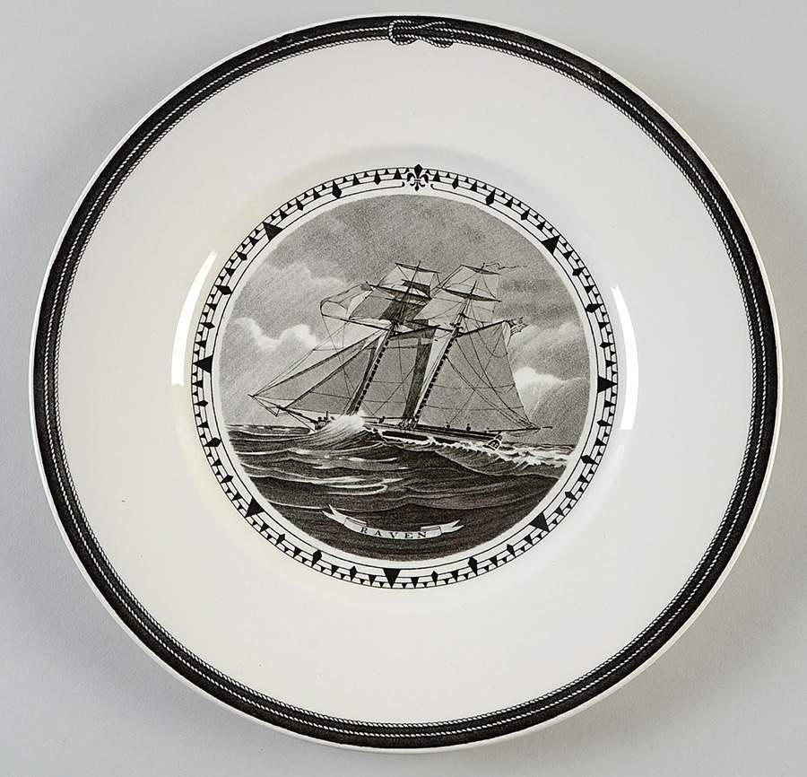 American Sailing Ships Black Dinner Plate by Wedgwood-1