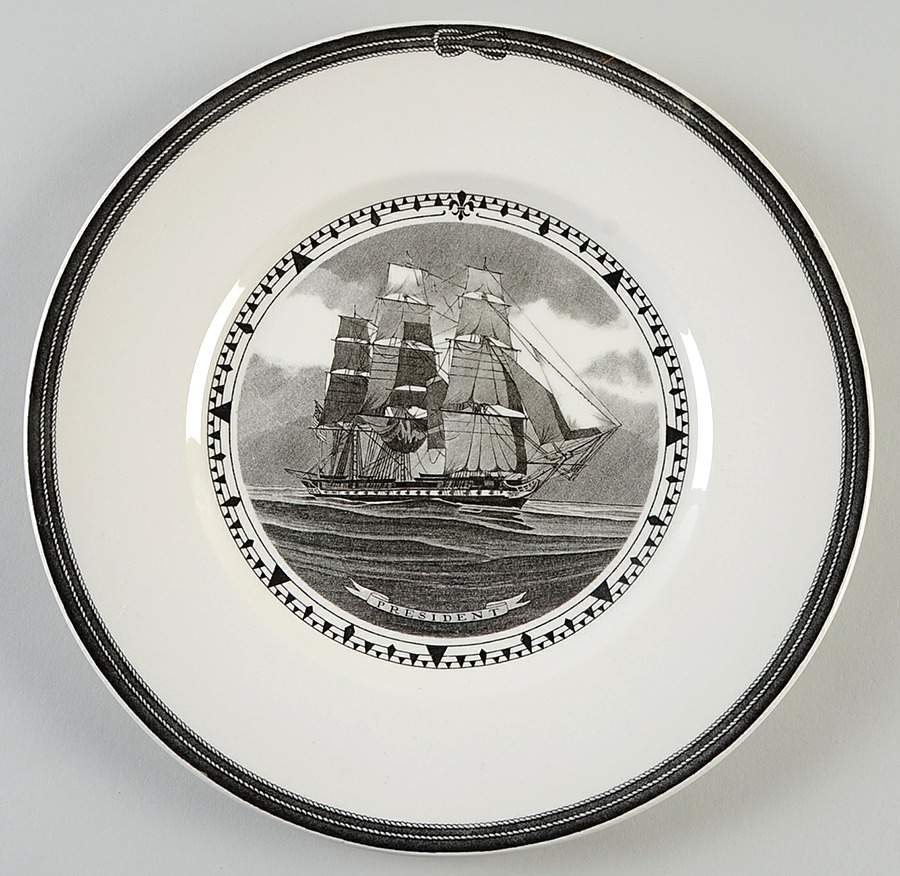 American Sailing Ships Black Dinner Plate by Wedgwood-1