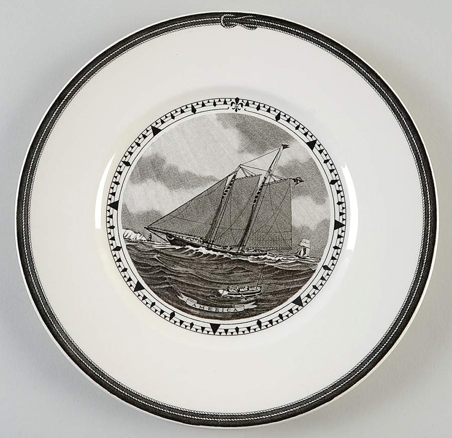 American Sailing Ships Black Dinner Plate by Wedgwood-1