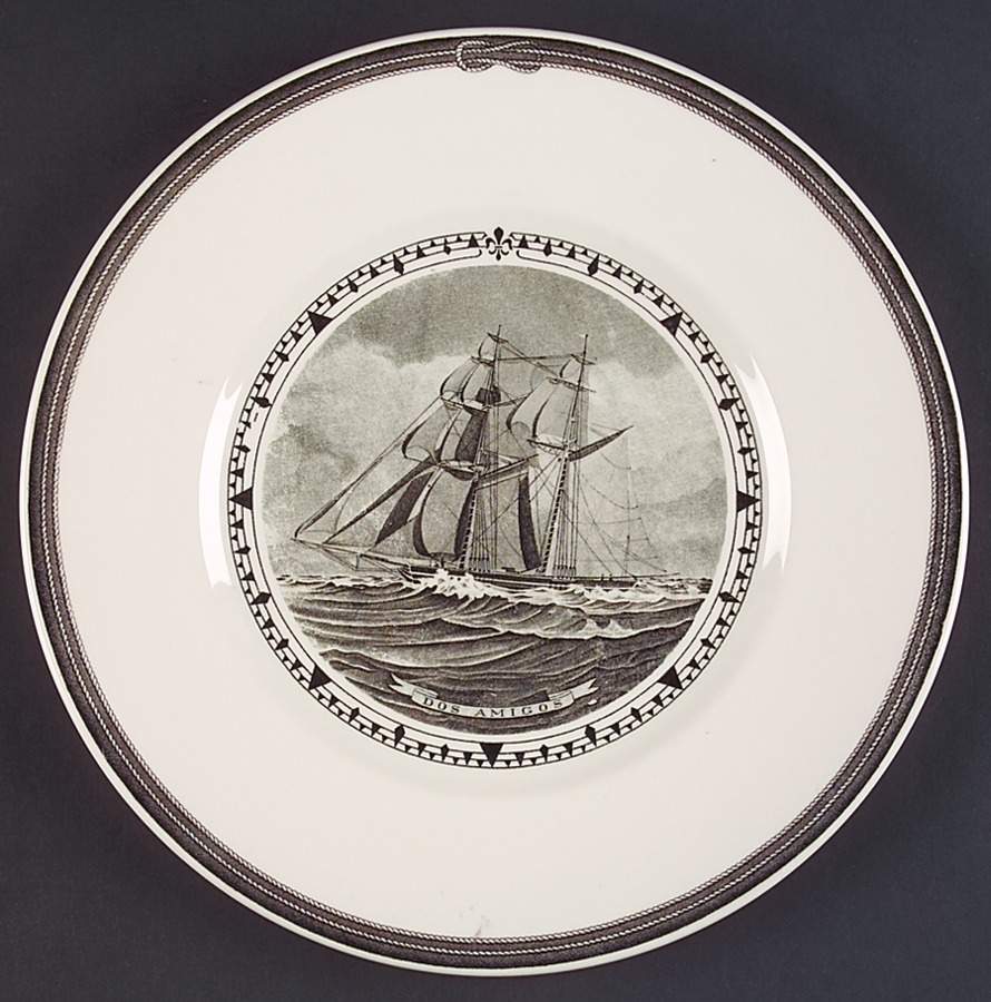 American Sailing Ships Black Dinner Plate by Wedgwood-1