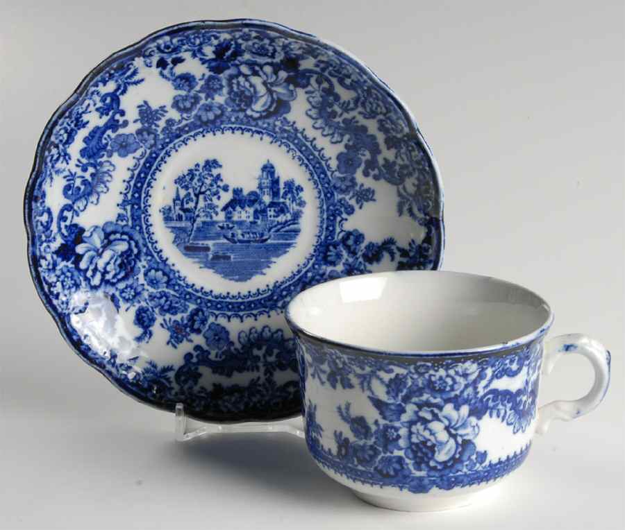 Togo (Transferware, No Gold) Flat Cup & Saucer Set by F Winkle-1