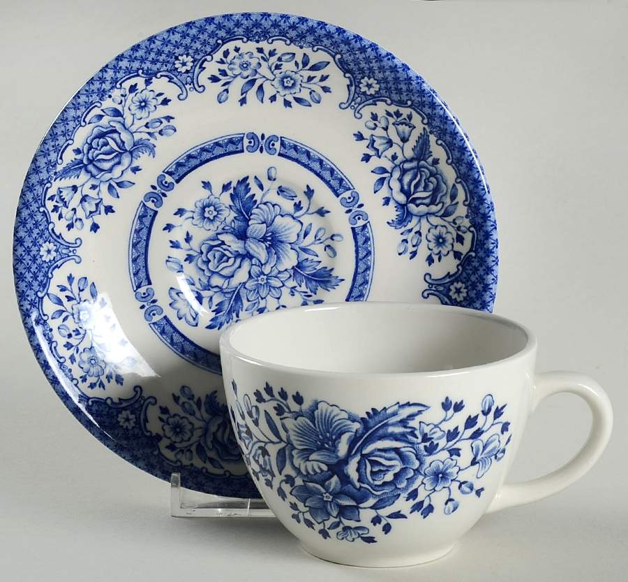Kew Blue Flat Cup & Saucer Set by Wood & Sons-1