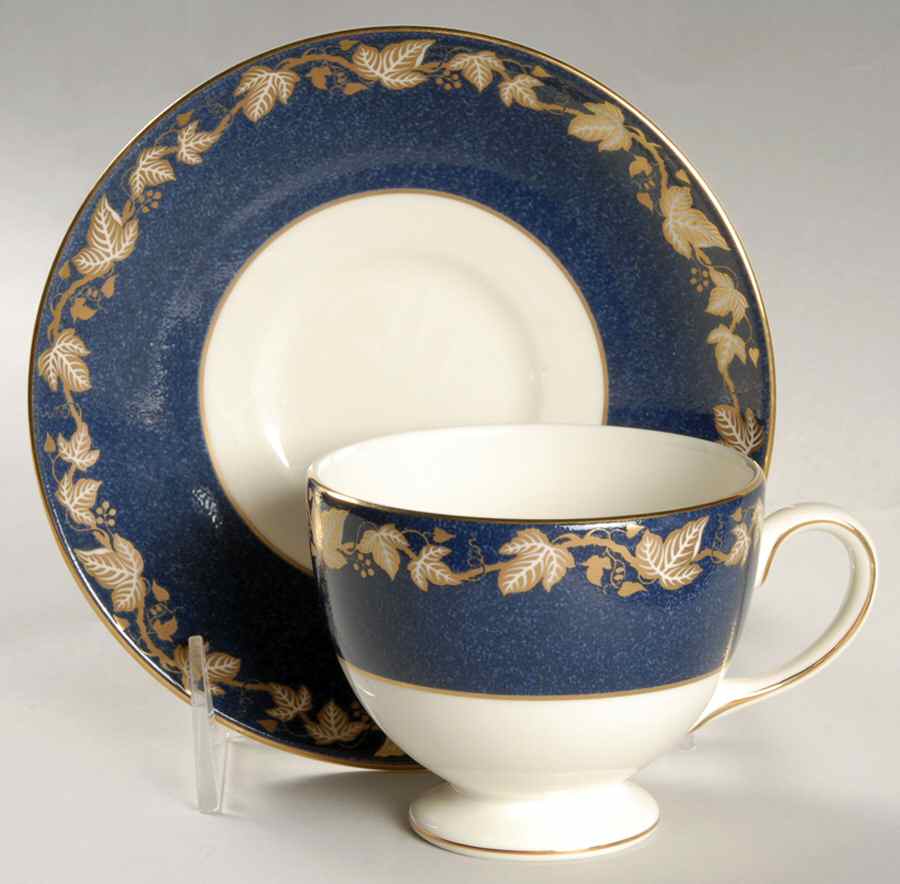 Whitehall 2000 (Powder Dark Blue Rim) Footed Cup & Saucer Set by Wedgwood-1