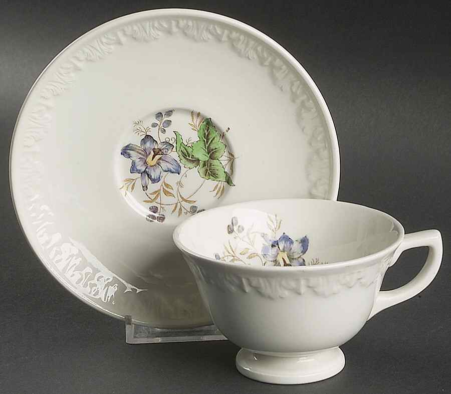 Hampton Court (Cream Rim) Footed Cup & Saucer Set by Wedgwood-1