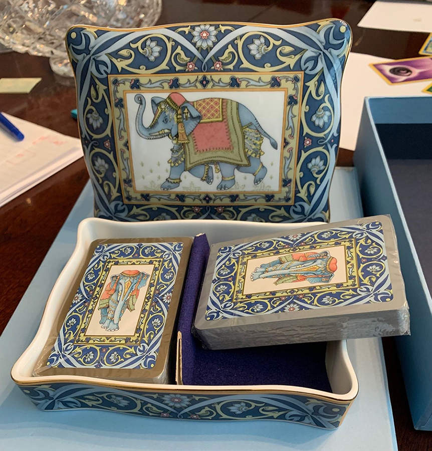 Blue Elephant Double Deck Playing Card Box & Lid with Cards by Wedgwood-1