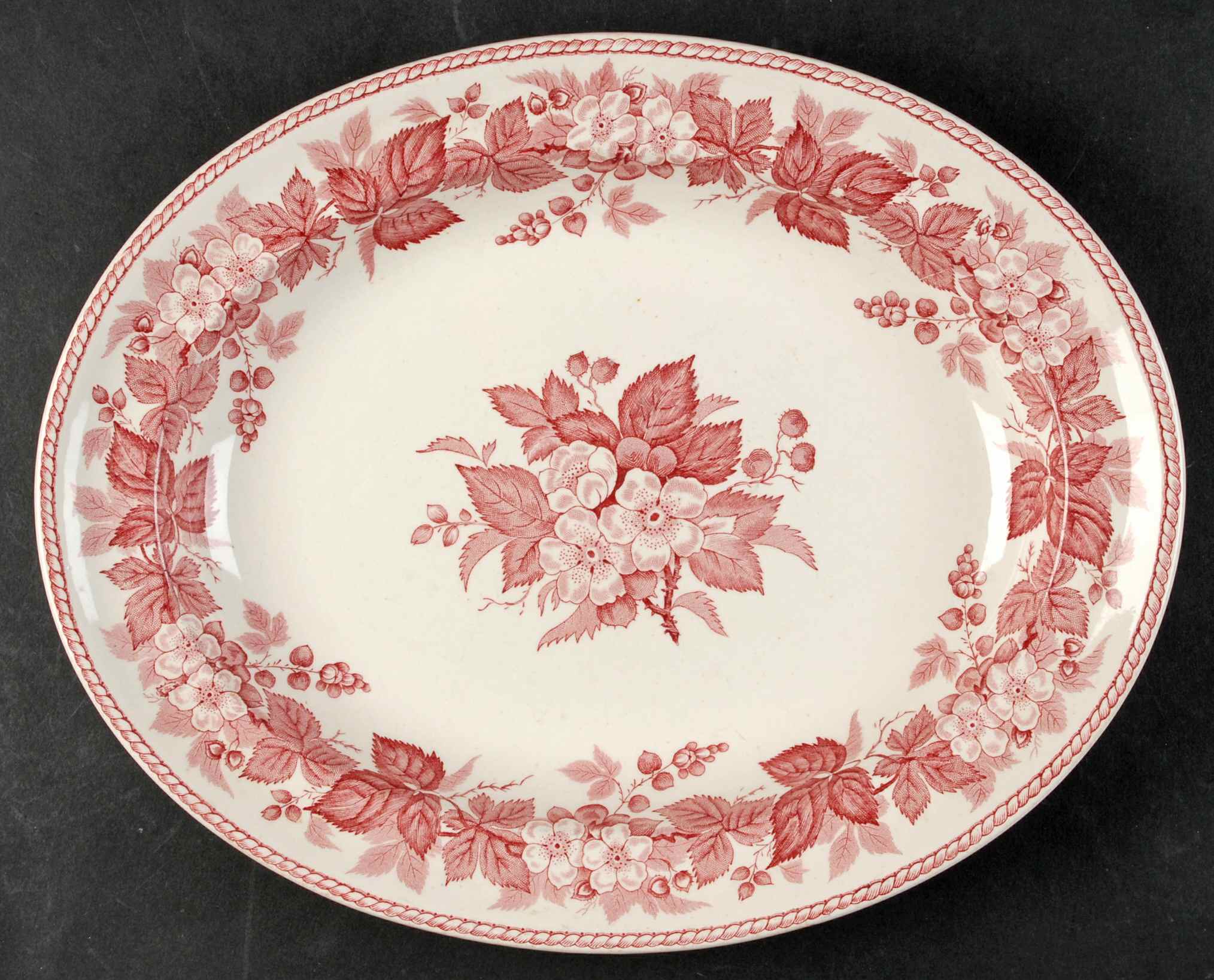 Bramble (Pink, Center Decal) 12" Oval Serving Platter by Wedgwood-1