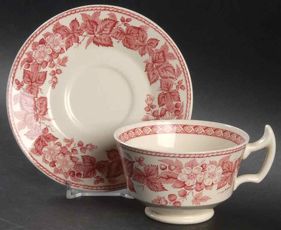 Bramble (Pink, Center Decal) Footed Cup & Saucer Set by Wedgwood-1