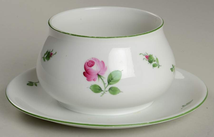 Viennese Rose Gravy Boat with Attached Underplate by Wiener Porzellan-1