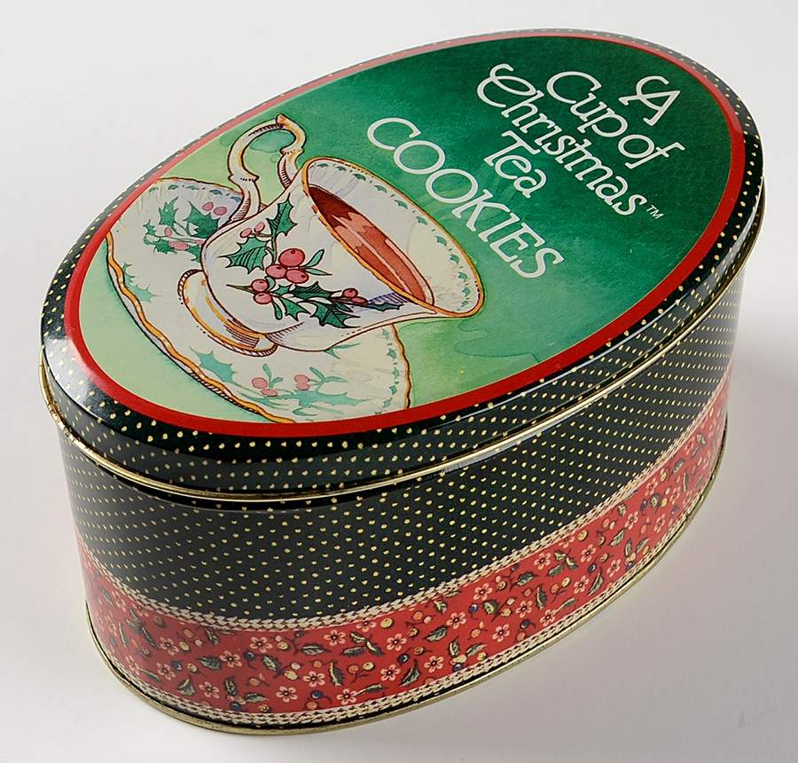 A Cup of Christmas Tea Cookie Tin & Lid by Waldman House-1