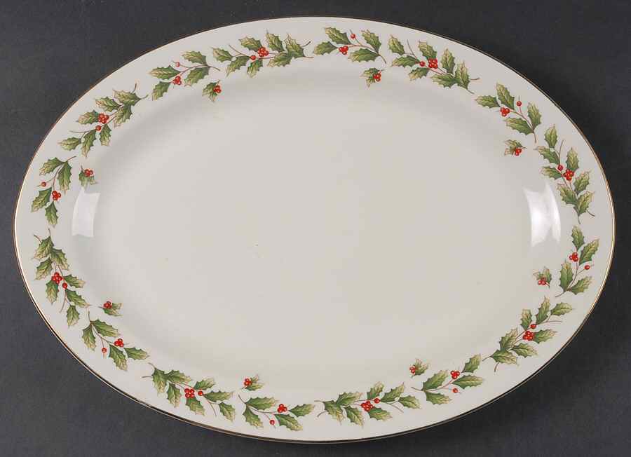 Holly Berry 14" Oval Serving Platter by World Bazaars-1
