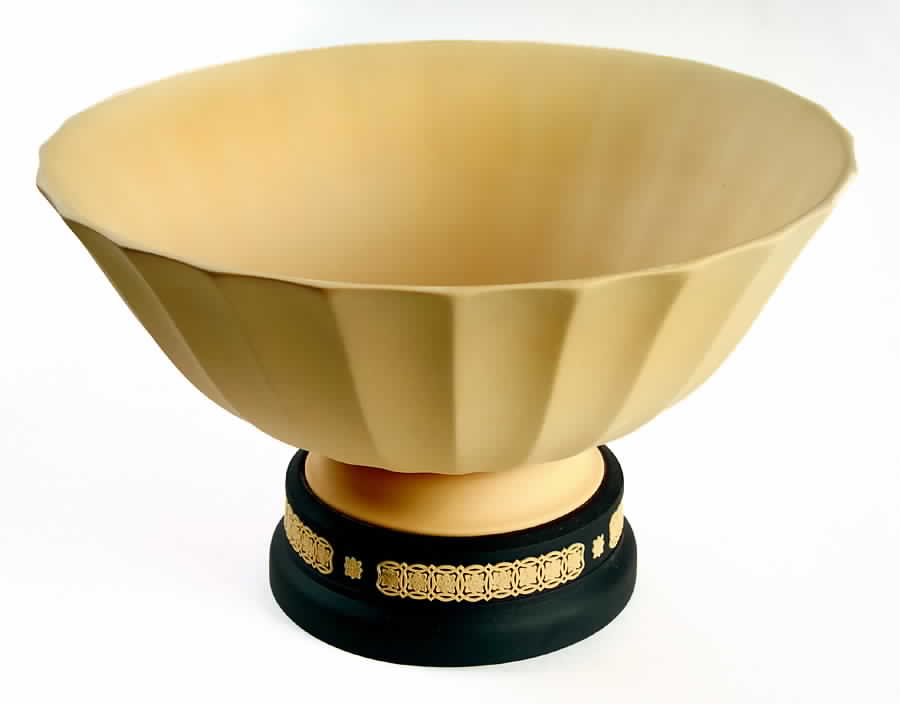 Library Collection Jasperware Cane & Black Pedestal Fluted Bowl by Wedgwood-1