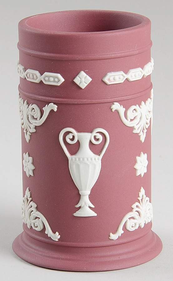 Cream Color on Wine Jasperware 4" Spill Vase by Wedgwood-1