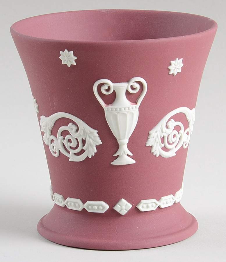 Cream Color on Wine Jasperware 3" Vase by Wedgwood-1