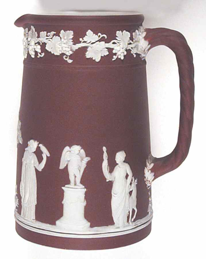 Cream Color on Wine Jasperware Large Trojan Jug by Wedgwood-1