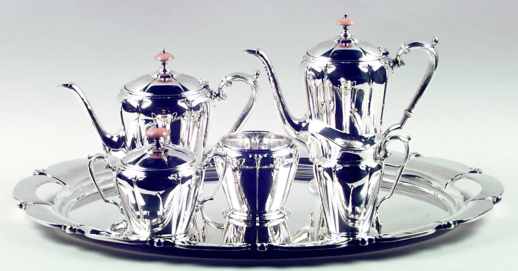 Lotus (Sterling, Hollowware) 6 Piece Tea Set (SCP, STP, SCR, SSU, SWB, WTL) by Wallace Silver-1