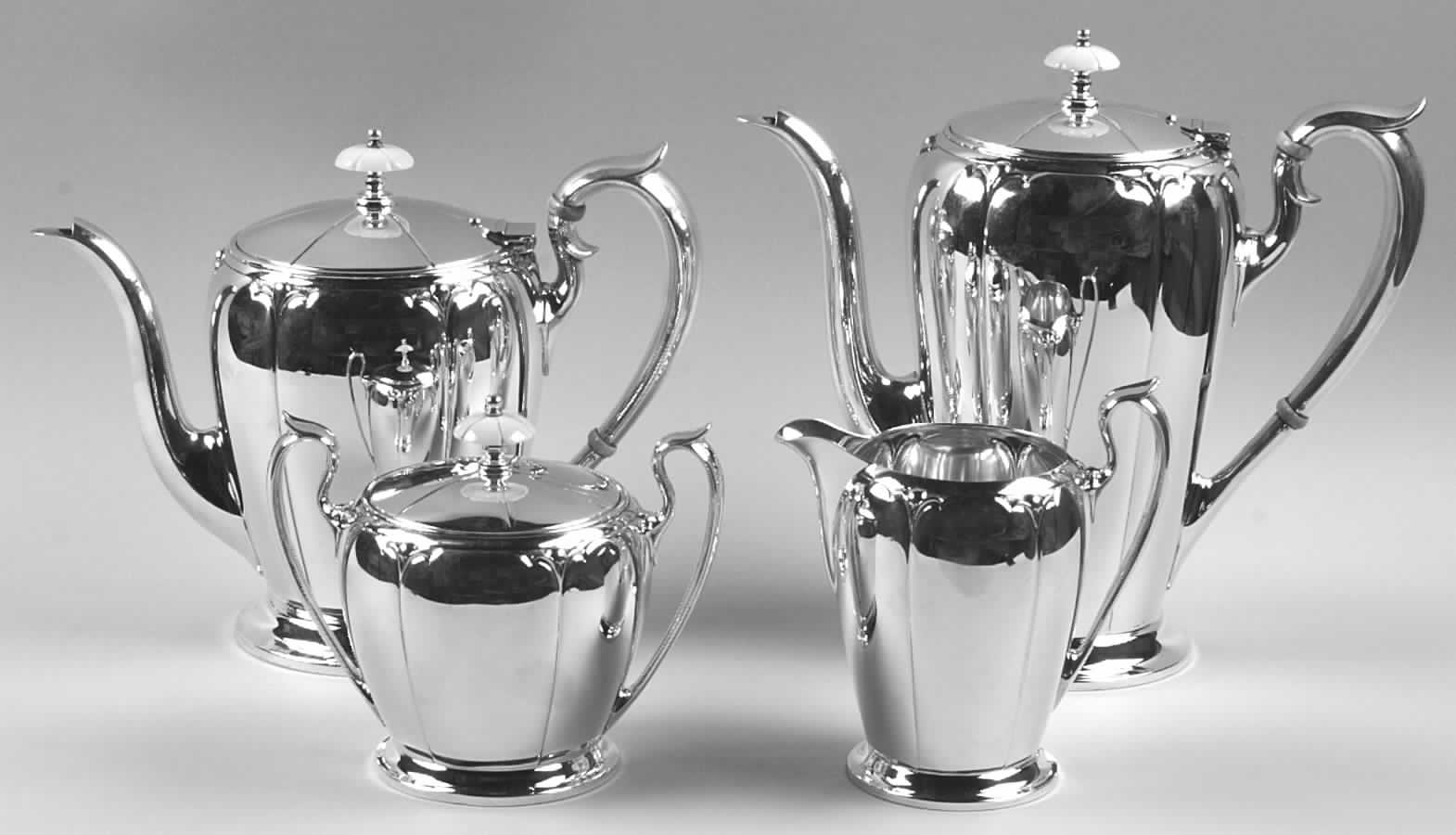 Lotus (Sterling, Hollowware) 4 Piece Tea Set (SCP, STP, SCR, SSU) by Wallace Silver-1