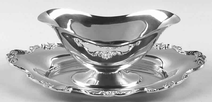 Royal Rose (Silverplate, Hollowware) Plated Gravy Boat with Attached Underplate by Wallace Silver-1