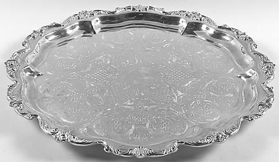 Royal Rose (Silverplate, Hollowware) Large Round Silverplate Tray by Wallace Silver-1