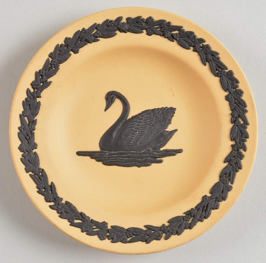 Black On Cane Jasperware 4" Round Tray by Wedgwood-1