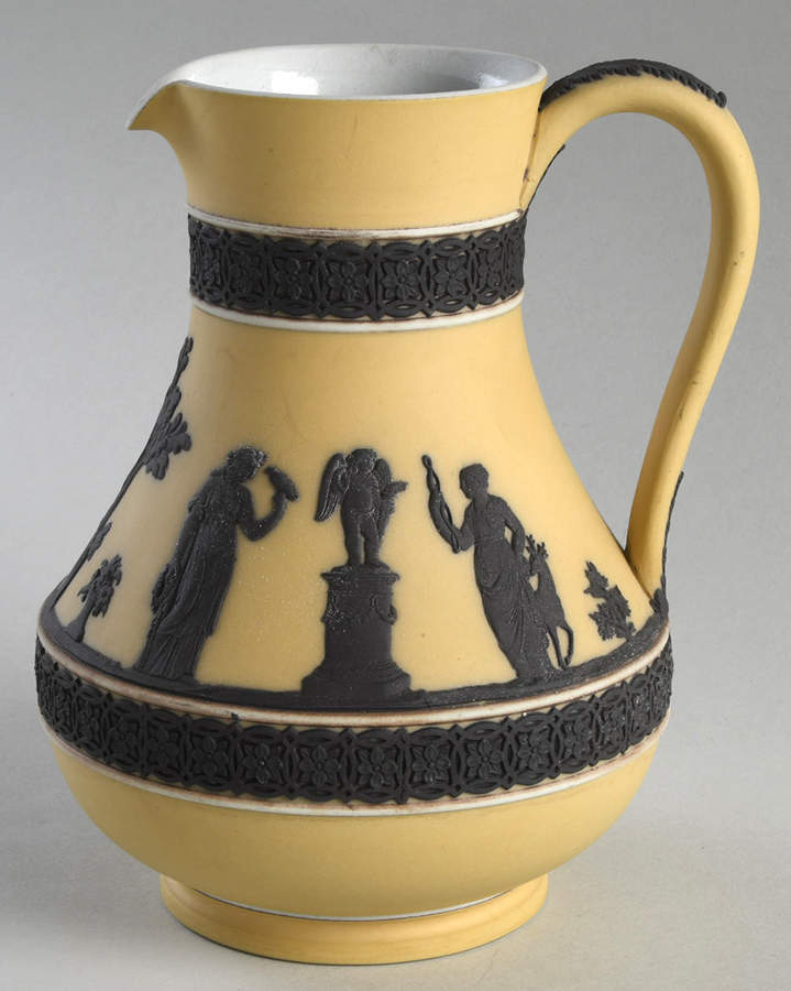 Black On Cane Jasperware 7" Etruscan Jug by Wedgwood-1