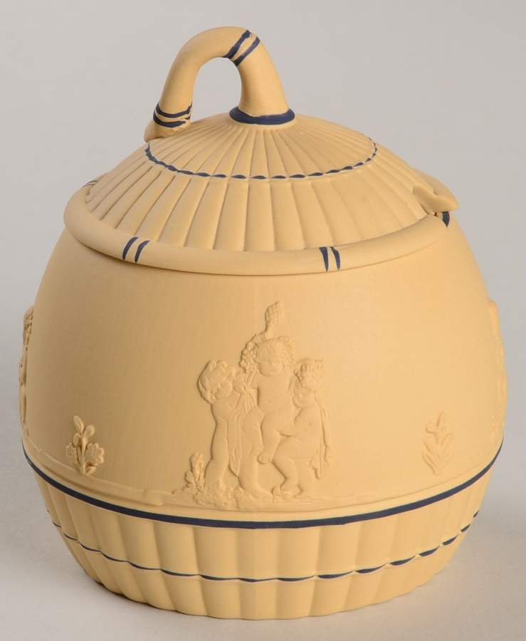 Black On Cane Jasperware Honey Pot & Lid by Wedgwood-1