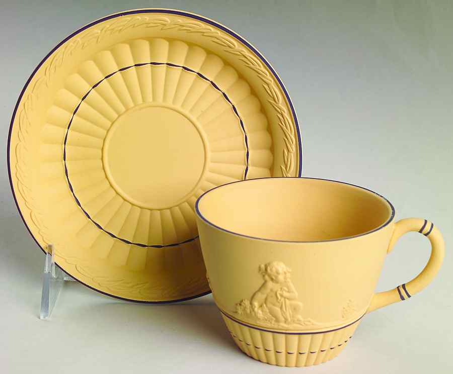 Black On Cane Jasperware Flat Cup & Saucer Set by Wedgwood-1
