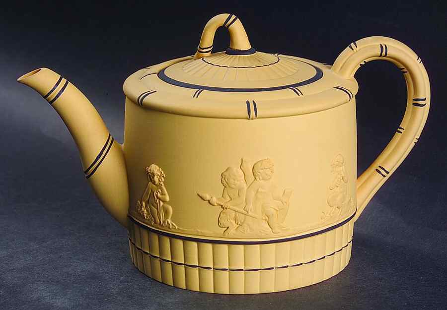 Black On Cane Jasperware Teapot & Lid by Wedgwood-1