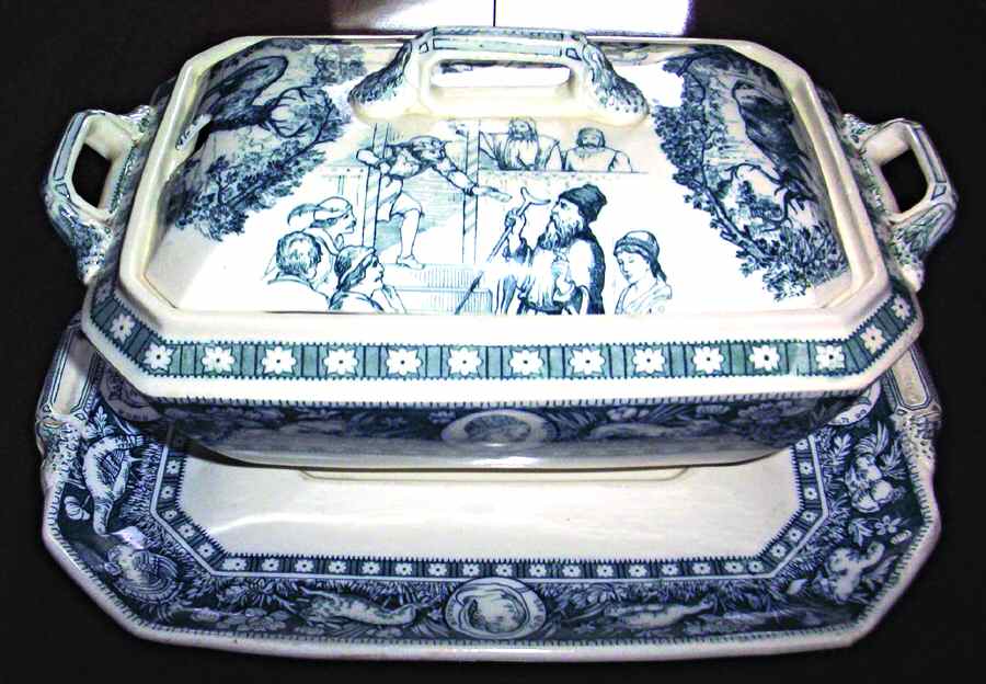 Ivanhoe (Blue Transgerware) Tureen & Lid w/Underplate by Wedgwood-1